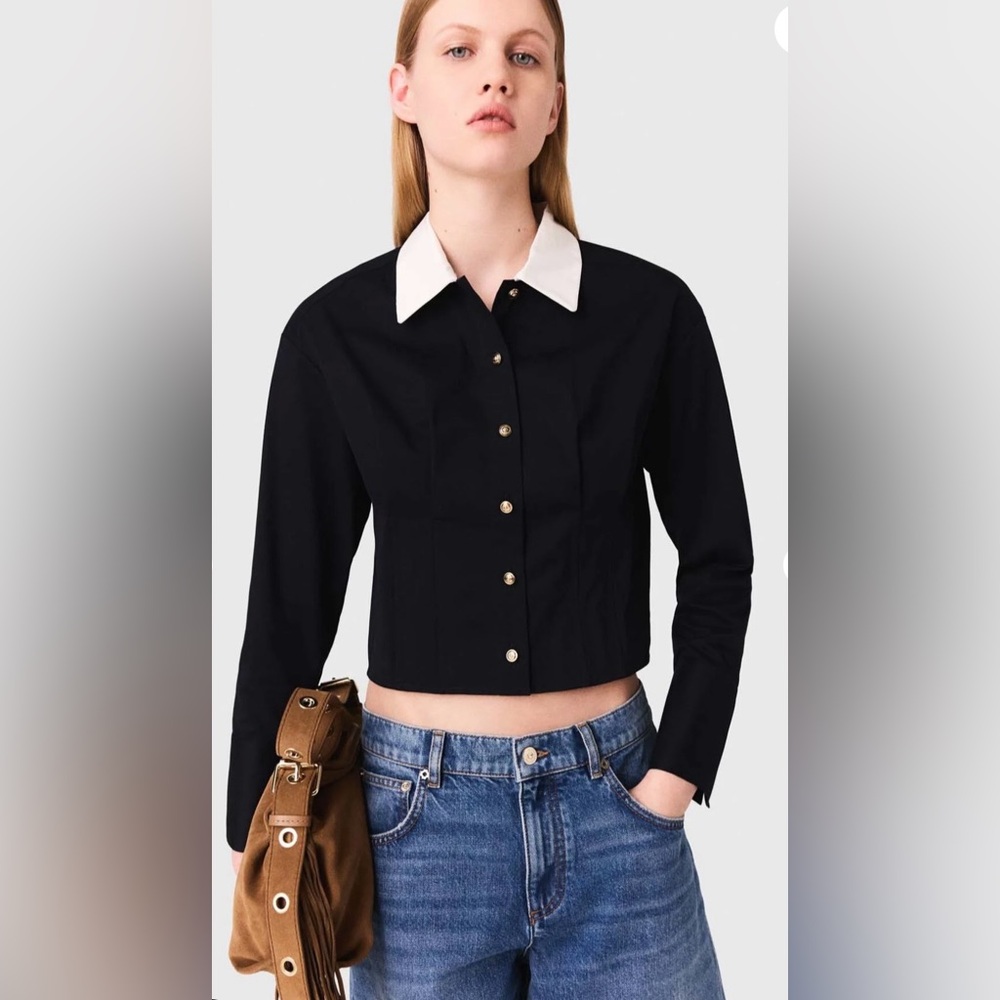 Maje Cropped poplin shirt size 0